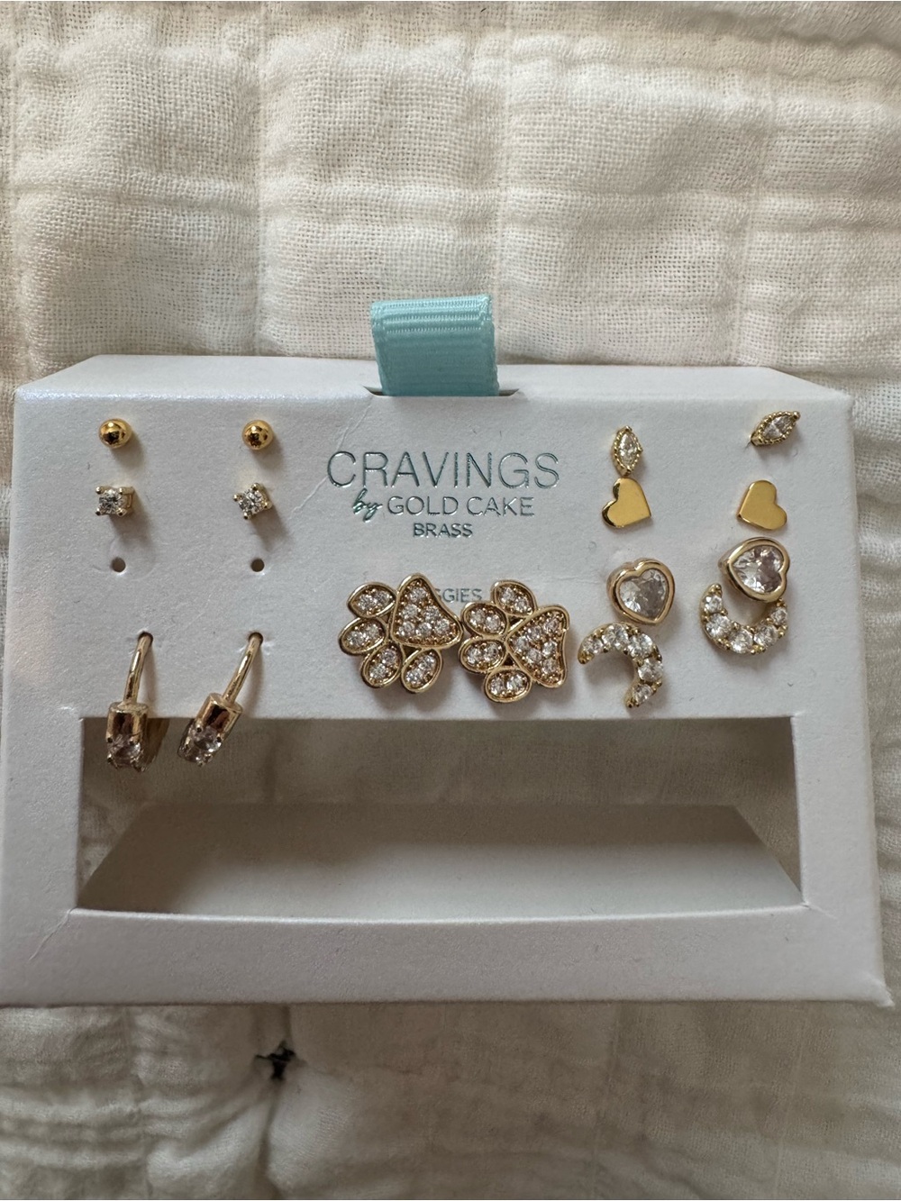 Cravings by Gold Cake Gold-Tone Crystal Stud & Hoop Earring Set